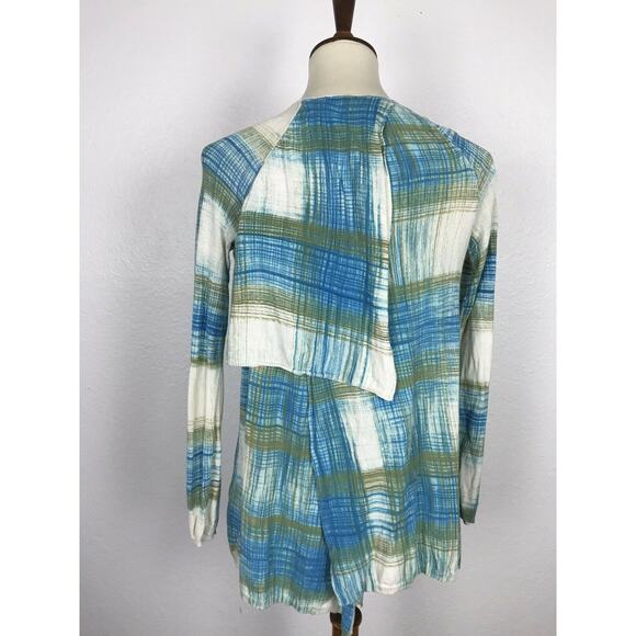 Anthropologie Sparrow Asymmetric Plaid Open Front Cardigan Sweater - Picture 7 of 11